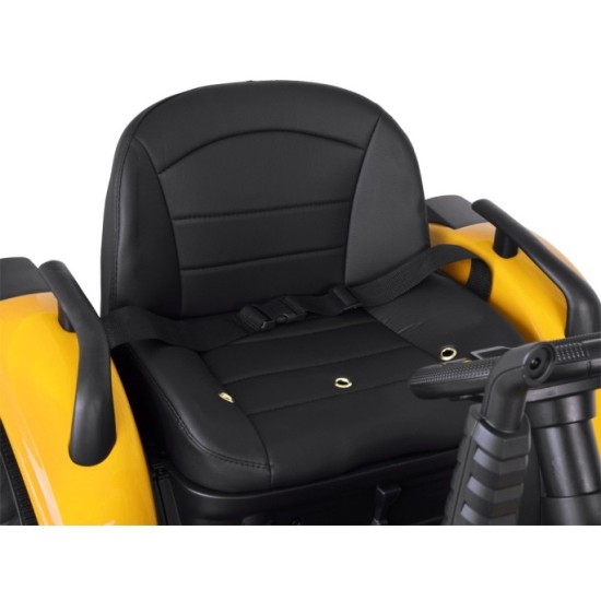 JOKO Veľký Elektrický Traktor s Elektricky vyklápacou vlečkou 205cm, 2x200W 24V, kožené sedadlo, žltý