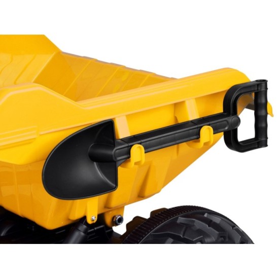 JOKO Veľký Elektrický Traktor s Elektricky vyklápacou vlečkou 205cm, 2x200W 24V, kožené sedadlo, žltý