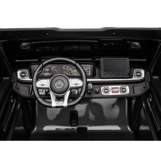 JOKO Elektrické Autíčko Mercedes G 63 AMG Class 4x4 s LCD Displejom, DVOJMIESTNE kožené sedadlo, Nosnosť 80kg, FM rádio, čierne