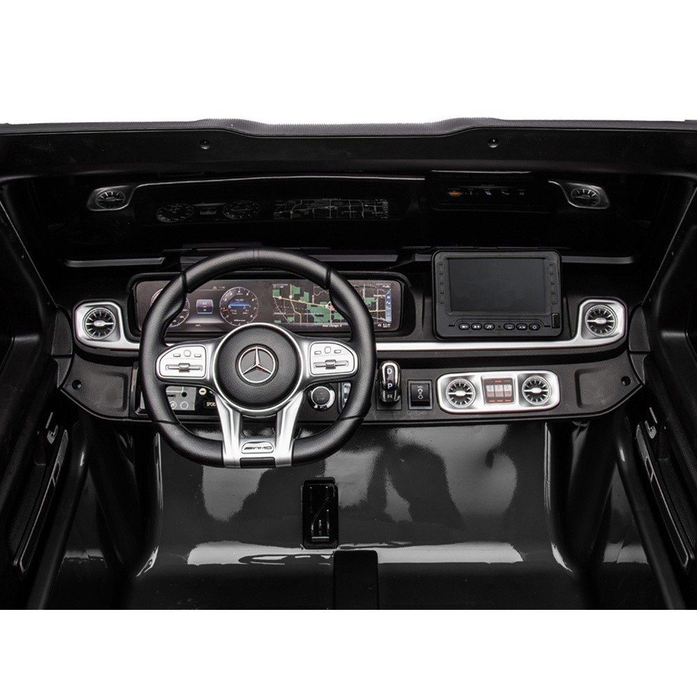 JOKO Elektrické Autíčko Mercedes G 63 AMG Class 4x4 s LCD Displejom, DVOJMIESTNE kožené sedadlo, Nosnosť 80kg, FM rádio, čierne