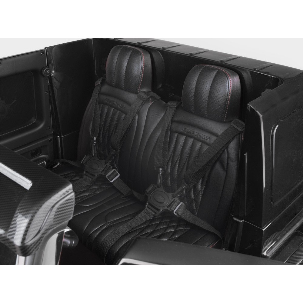 JOKO Elektrické Autíčko Mercedes G 63 AMG Class 4x4 s LCD Displejom, DVOJMIESTNE kožené sedadlo, Nosnosť 80kg, FM rádio, čierne