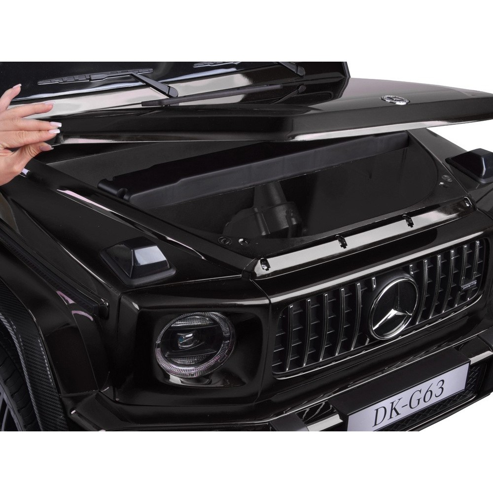 JOKO Elektrické Autíčko Mercedes G 63 AMG Class 4x4 s LCD Displejom, DVOJMIESTNE kožené sedadlo, Nosnosť 80kg, FM rádio, čierne