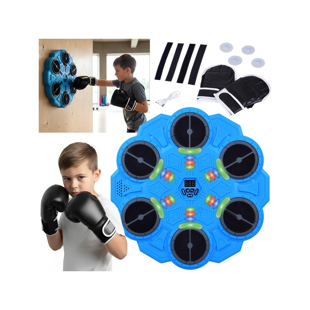 JOKO Elektronický Boxerský Terč s LED svetelnými zónami, Zvukom a Bluetooth 34 cm + rukavice, modrý