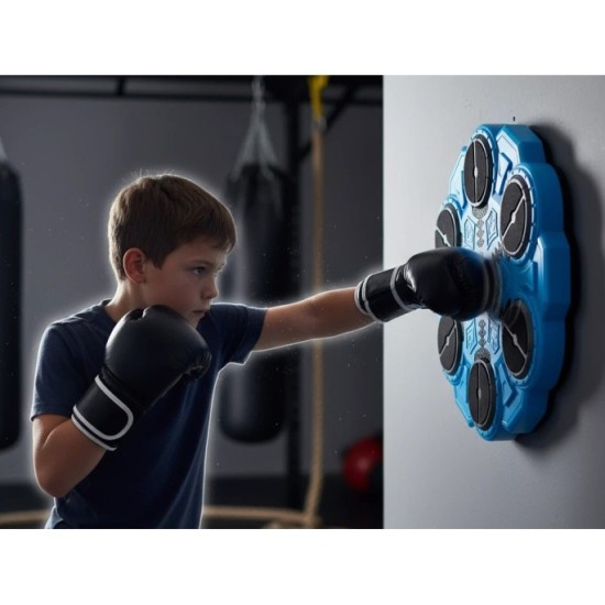 JOKO Elektronický Boxerský Terč s LED svetelnými zónami, Zvukom a Bluetooth 34 cm + rukavice, modrý