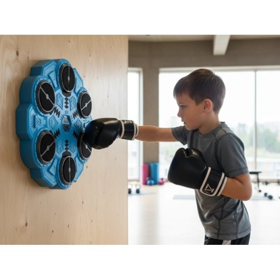 JOKO Elektronický Boxerský Terč s LED svetelnými zónami, Zvukom a Bluetooth 34 cm + rukavice, modrý