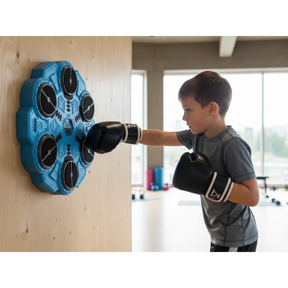 JOKO Elektronický Boxerský Terč s LED svetelnými zónami, Zvukom a Bluetooth 34 cm + rukavice, modrý