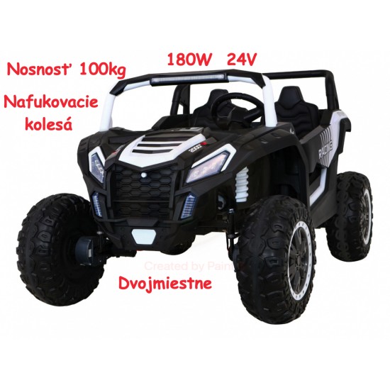 JOKO Elektrické autíčko Buggy ATV STRONG Racing 180W 24V, nosnosť 100kg, brzdový pedál, Dvojmiestne, nafukovacie kolesá, biele