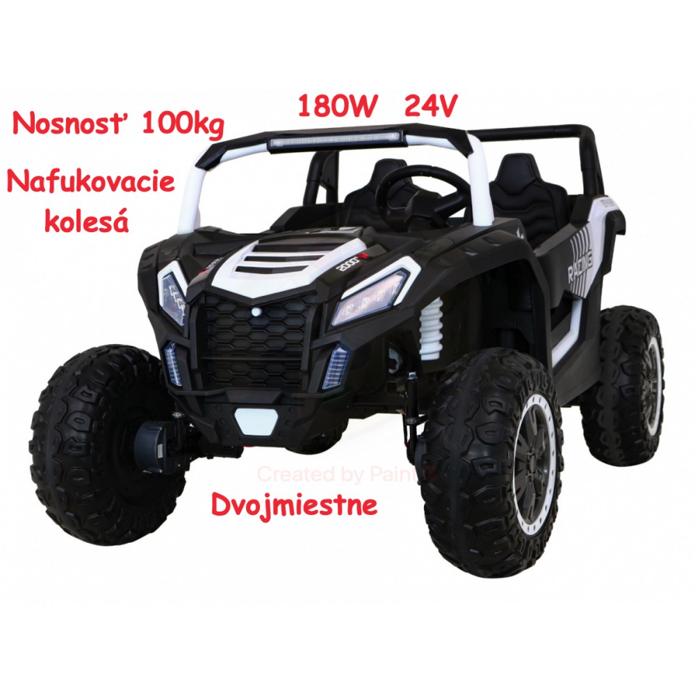 JOKO Elektrické autíčko Buggy ATV STRONG Racing 180W 24V, nosnosť 100kg, brzdový pedál, Dvojmiestne, nafukovacie kolesá, biele