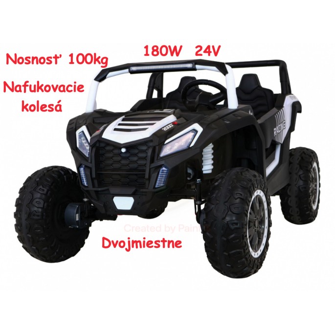JOKO Elektrické autíčko Buggy ATV STRONG Racing 180W 24V, nosnosť 100kg, brzdový pedál, Dvojmiestne, nafukovacie kolesá, biele