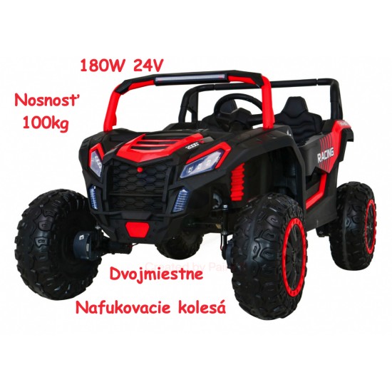 JOKO Elektrické autíčko Buggy ATV STRONG Racing 180W 24V, nosnosť 100kg, brzdový pedál, Dvojmiestne, nafukovacie kolesá, červené
