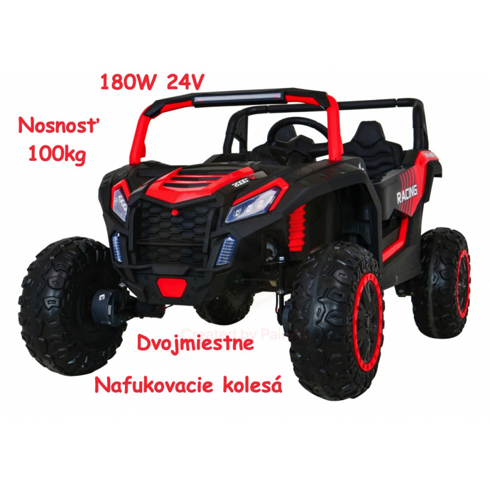 JOKO Elektrické autíčko Buggy ATV STRONG Racing 180W 24V, nosnosť 100kg, brzdový pedál, Dvojmiestne, nafukovacie kolesá, červené