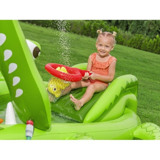 Bestway 53169 Detský Nafukovací Bazén Krokodíl so šmýkačkou a fontánou + nafukovacie hračky