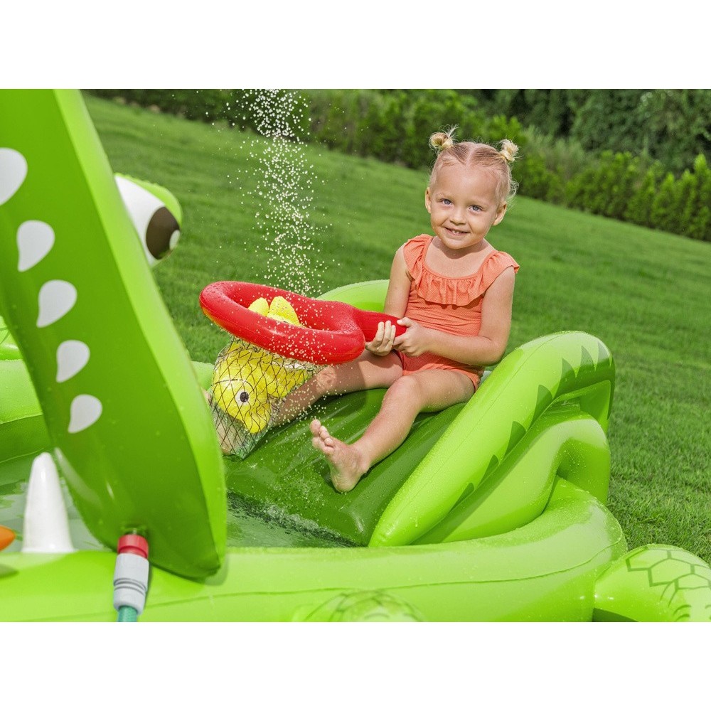 Bestway 53169 Detský Nafukovací Bazén Krokodíl so šmýkačkou a fontánou + nafukovacie hračky