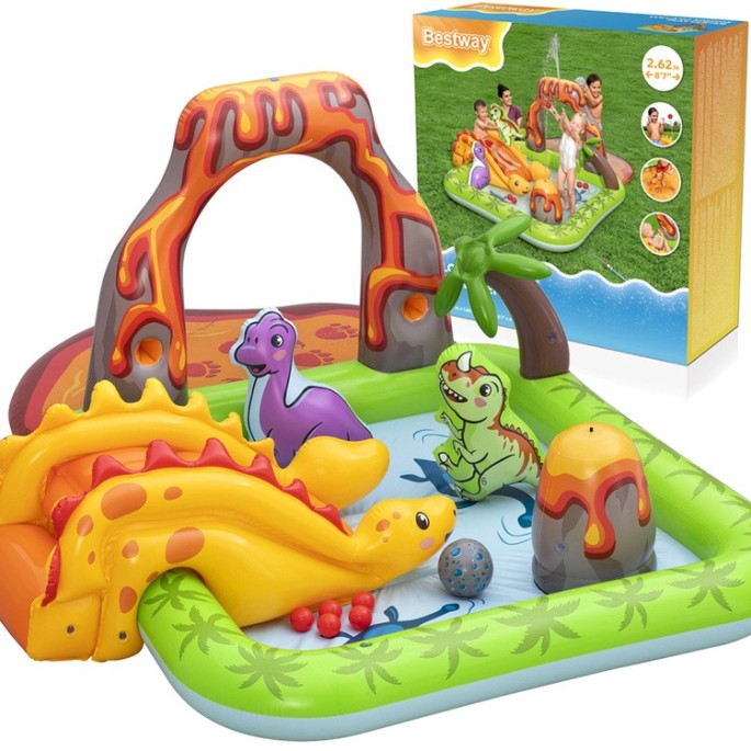 Bestway 53172 Detský Nafukovací Bazén Dinosaurus, vodné ihrisko so šmýkačkou, fontánou + Nafukovacie hračky a loptičky