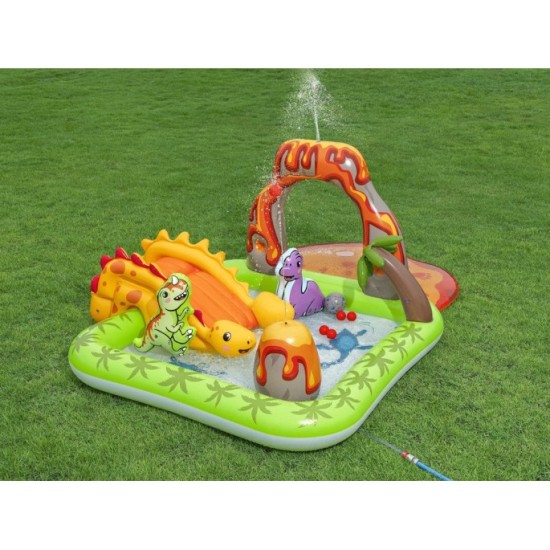 Bestway 53172 Detský Nafukovací Bazén Dinosaurus, vodné ihrisko so šmýkačkou, fontánou + Nafukovacie hračky a loptičky