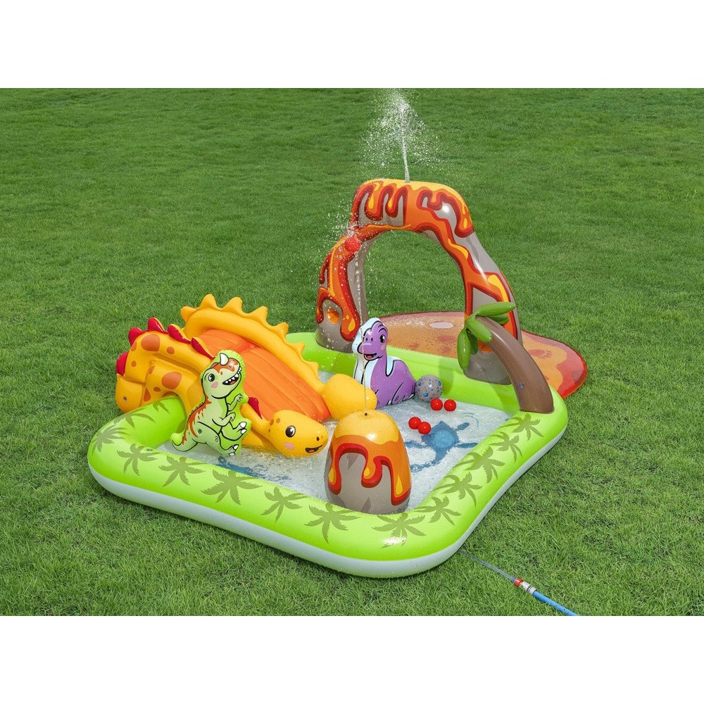 Bestway 53172 Detský Nafukovací Bazén Dinosaurus, vodné ihrisko so šmýkačkou, fontánou + Nafukovacie hračky a loptičky