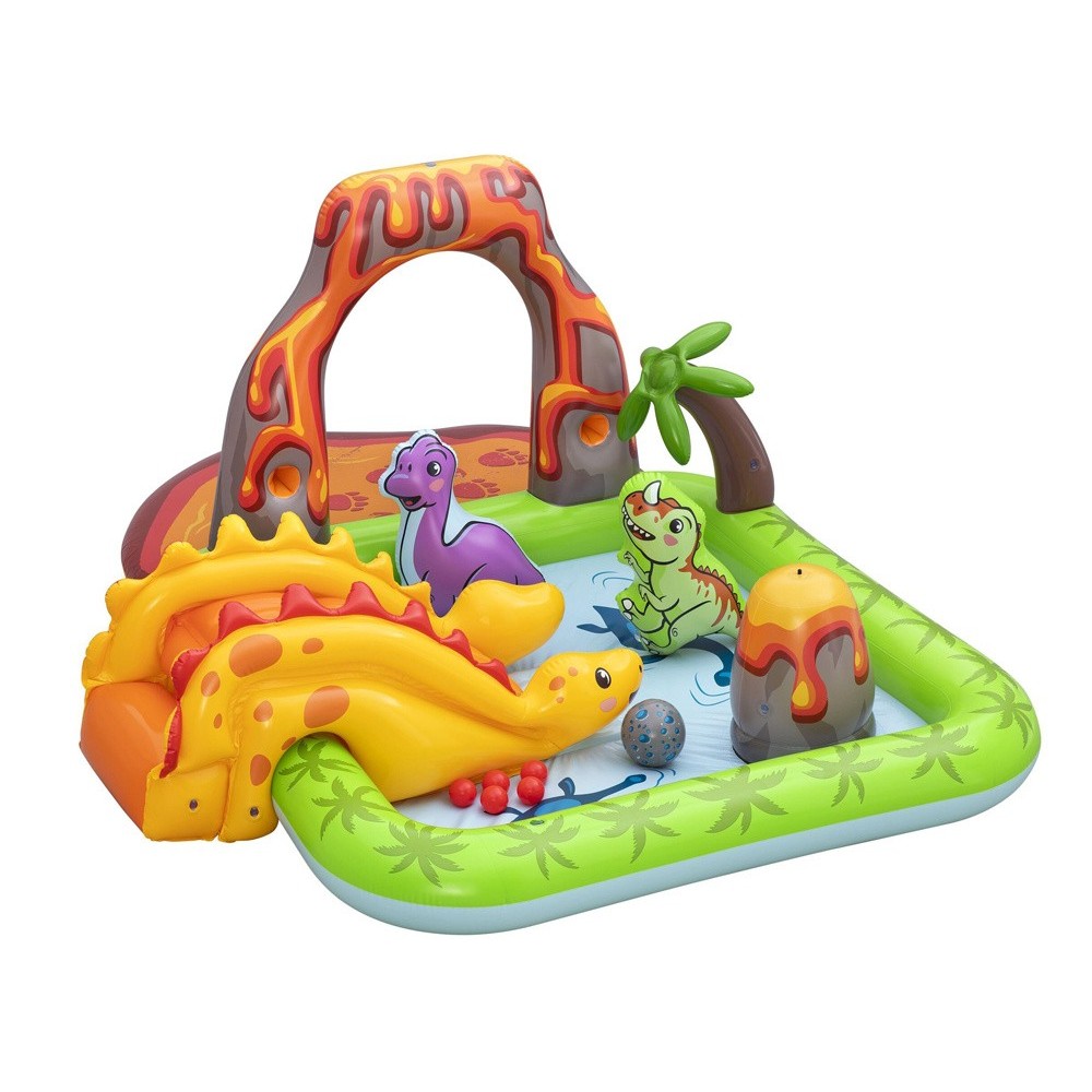 Bestway 53172 Detský Nafukovací Bazén Dinosaurus, vodné ihrisko so šmýkačkou, fontánou + Nafukovacie hračky a loptičky