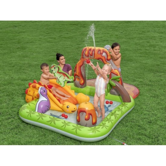 Bestway 53172 Detský Nafukovací Bazén Dinosaurus, vodné ihrisko so šmýkačkou, fontánou + Nafukovacie hračky a loptičky