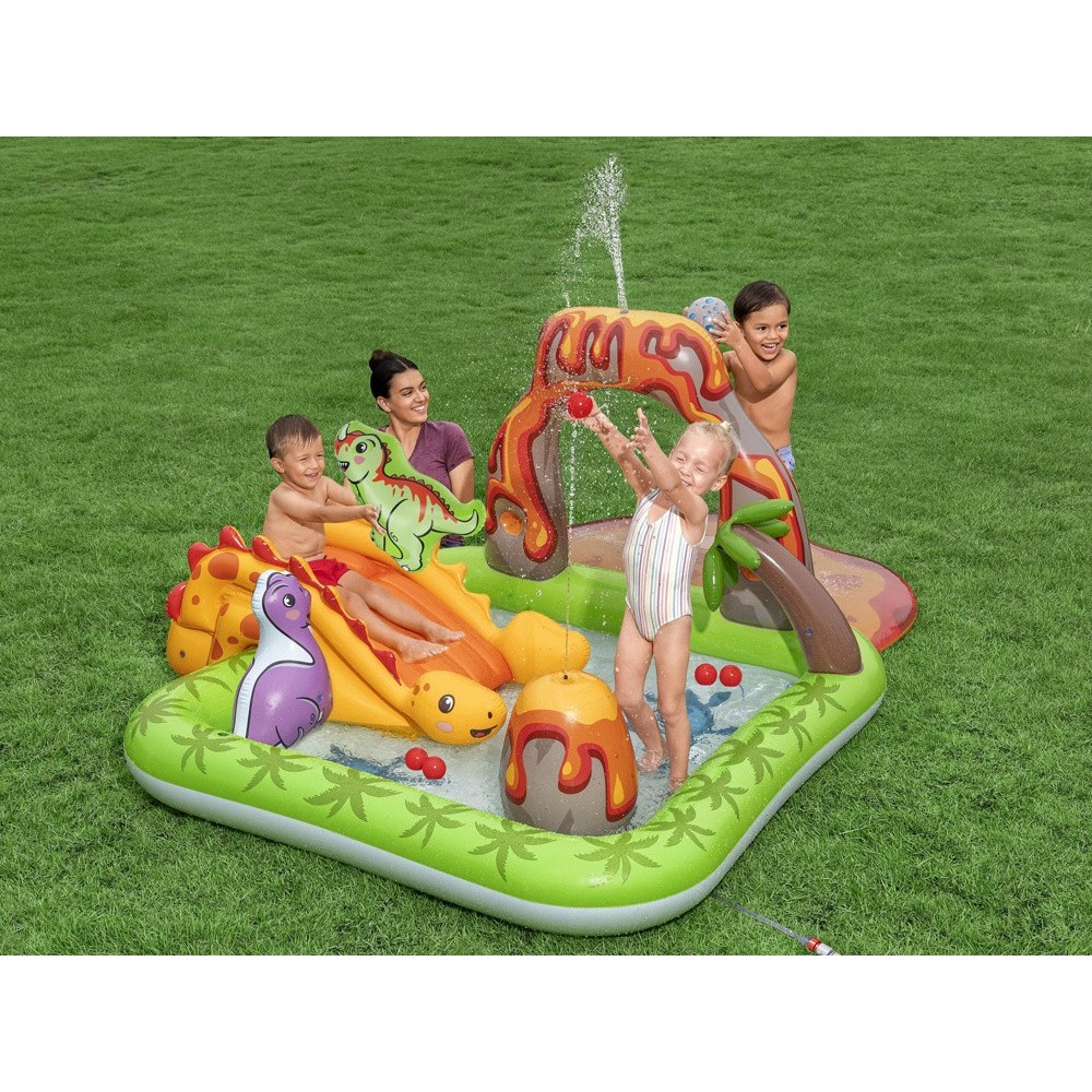 Bestway 53172 Detský Nafukovací Bazén Dinosaurus, vodné ihrisko so šmýkačkou, fontánou + Nafukovacie hračky a loptičky