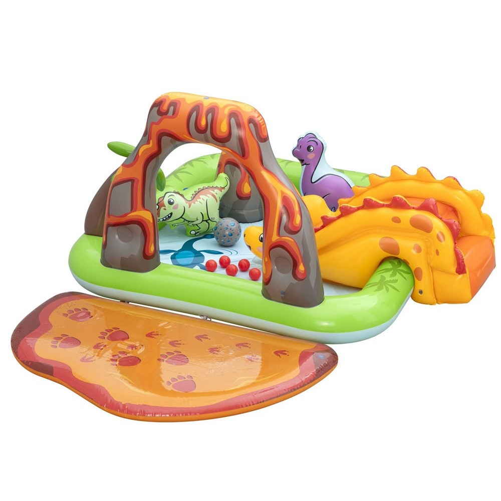 Bestway 53172 Detský Nafukovací Bazén Dinosaurus, vodné ihrisko so šmýkačkou, fontánou + Nafukovacie hračky a loptičky