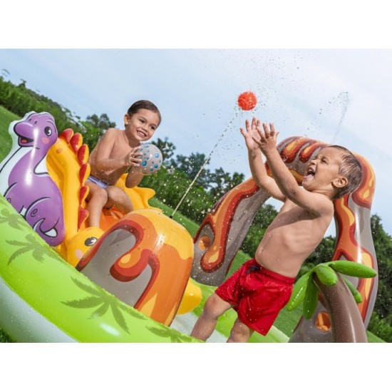 Bestway 53172 Detský Nafukovací Bazén Dinosaurus, vodné ihrisko so šmýkačkou, fontánou + Nafukovacie hračky a loptičky