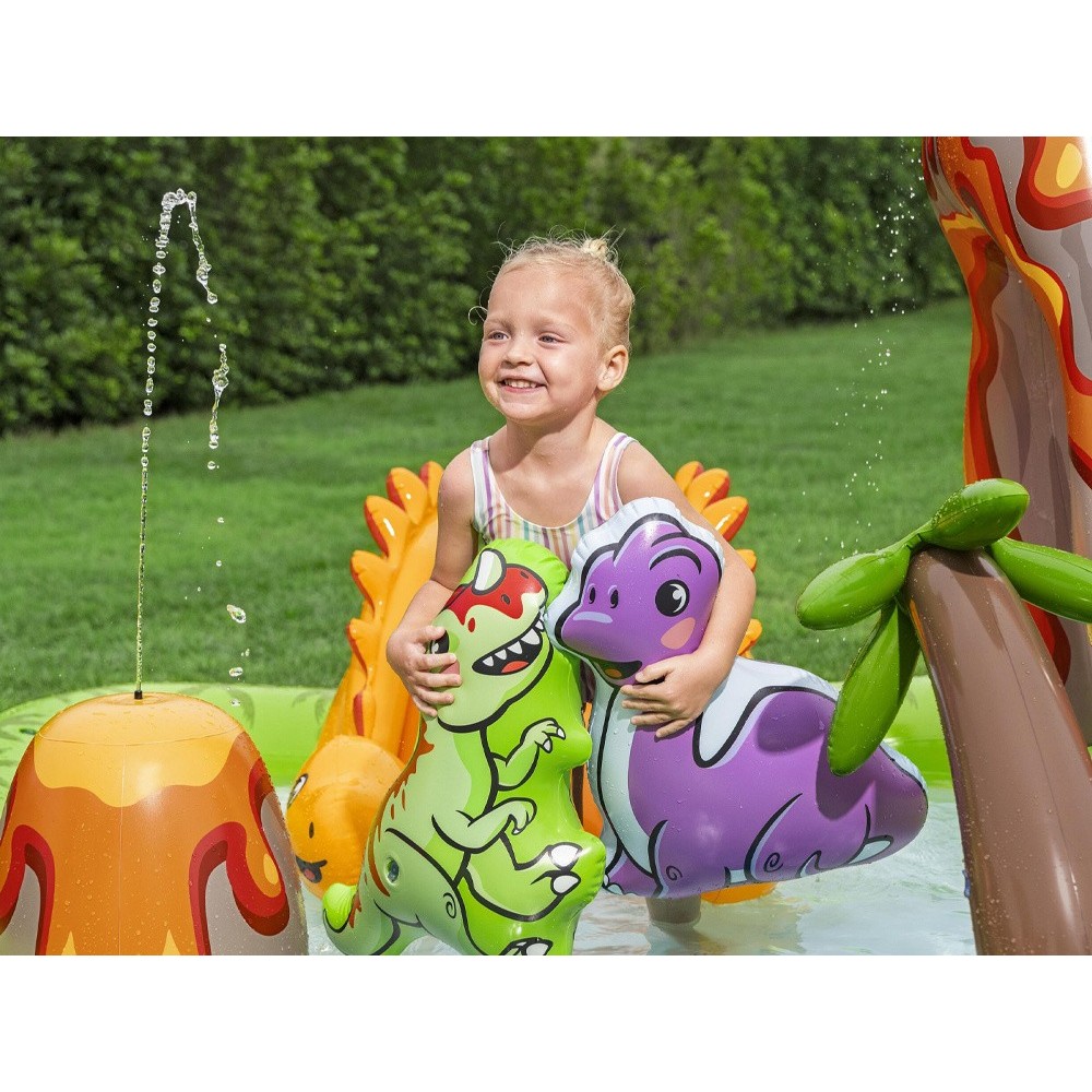 Bestway 53172 Detský Nafukovací Bazén Dinosaurus, vodné ihrisko so šmýkačkou, fontánou + Nafukovacie hračky a loptičky
