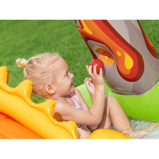 Bestway 53172 Detský Nafukovací Bazén Dinosaurus, vodné ihrisko so šmýkačkou, fontánou + Nafukovacie hračky a loptičky
