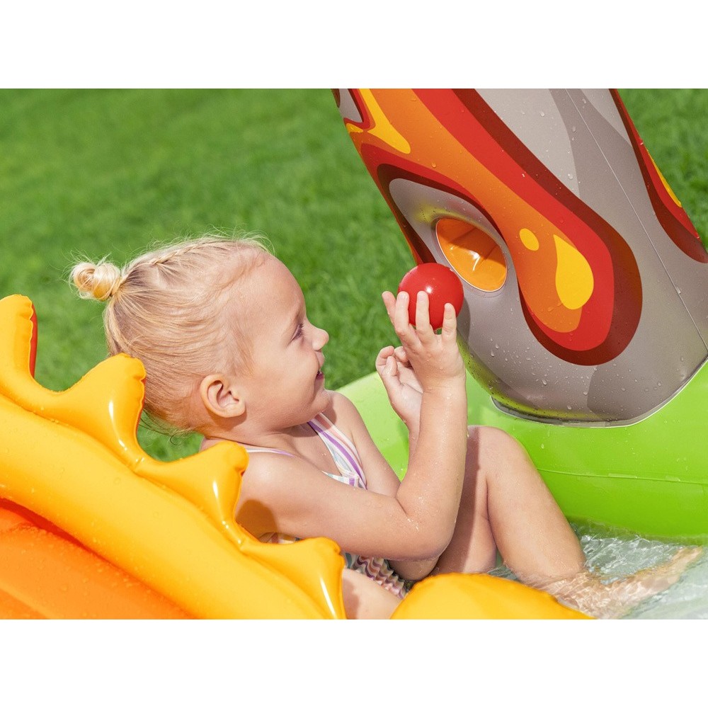 Bestway 53172 Detský Nafukovací Bazén Dinosaurus, vodné ihrisko so šmýkačkou, fontánou + Nafukovacie hračky a loptičky