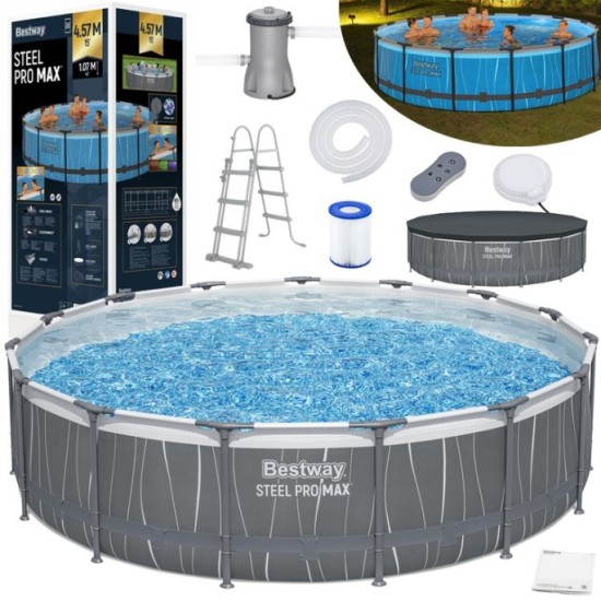 Bestway 561GD Bazén s Kovovou Konštrukciou Steel Pro Max 457x107cm a filtračným čerpadlom + LED svetlo na diaľkové ovládanie, pl
