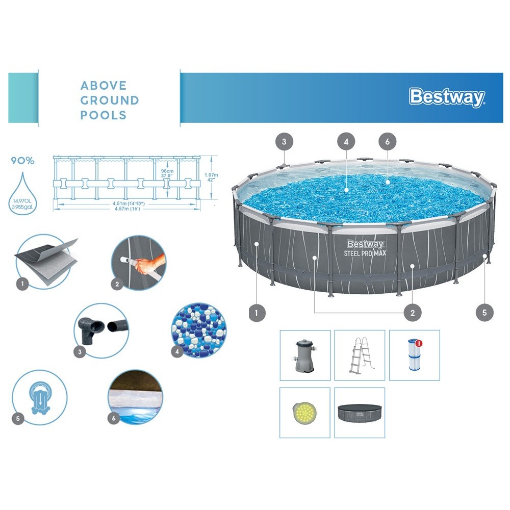 Bestway 561GD Bazén s Kovovou Konštrukciou Steel Pro Max 457x107cm a filtračným čerpadlom + LED svetlo na diaľkové ovládanie, pl