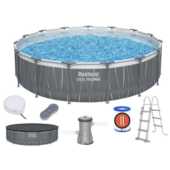 Bestway 561GD Bazén s Kovovou Konštrukciou Steel Pro Max 457x107cm a filtračným čerpadlom + LED svetlo na diaľkové ovládanie, pl