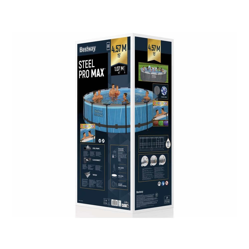 Bestway 561GD Bazén s Kovovou Konštrukciou Steel Pro Max 457x107cm a filtračným čerpadlom + LED svetlo na diaľkové ovládanie, pl