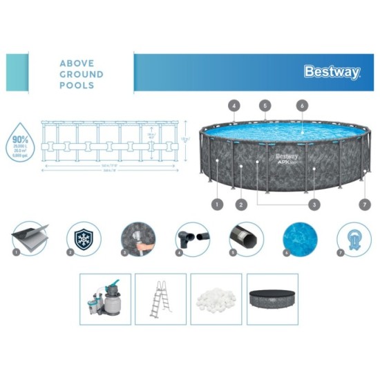 Bestway 561KC Celoročný bazén s Kovovu Konštrukciou a filtračným čerpadlom + rebrík, plachta 6v1