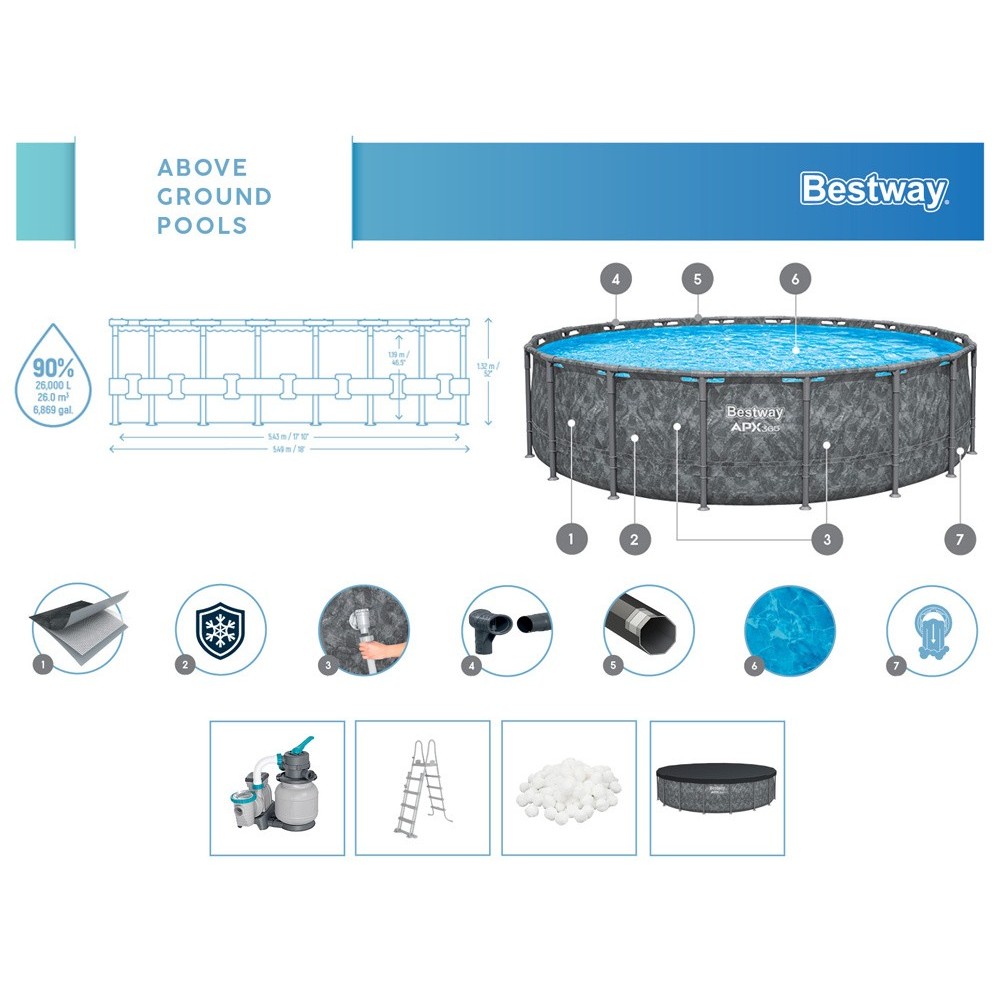 Bestway 561KC Celoročný bazén s Kovovu Konštrukciou a filtračným čerpadlom + rebrík, plachta 6v1