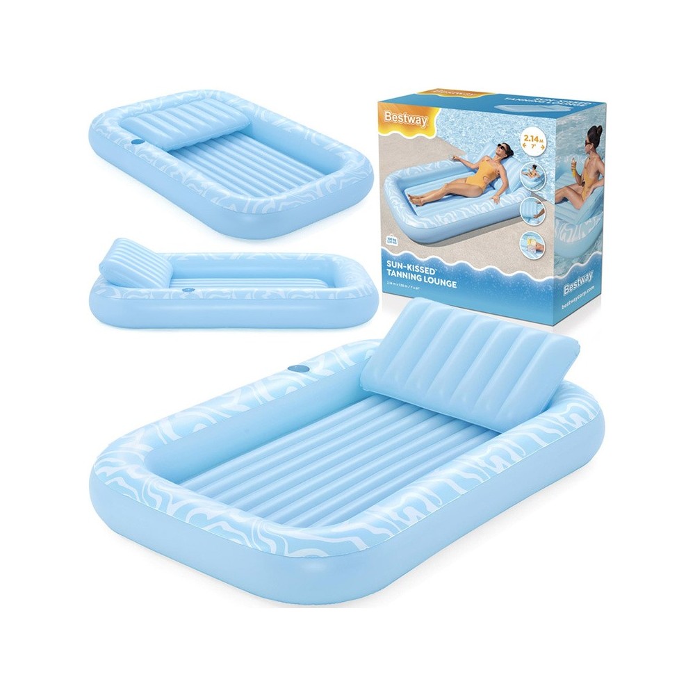 Bestway 43838 Nafukovací Matrac Sun-Kissed™ 214x155cm s vankúšom + držiak na pohár, nosnsoť 100kg, modrý