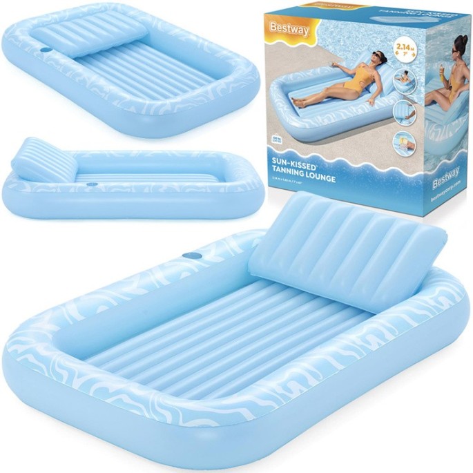 Bestway 43838 Nafukovací Matrac Sun-Kissed™ 214x155cm s vankúšom + držiak na pohár, nosnsoť 100kg, modrý