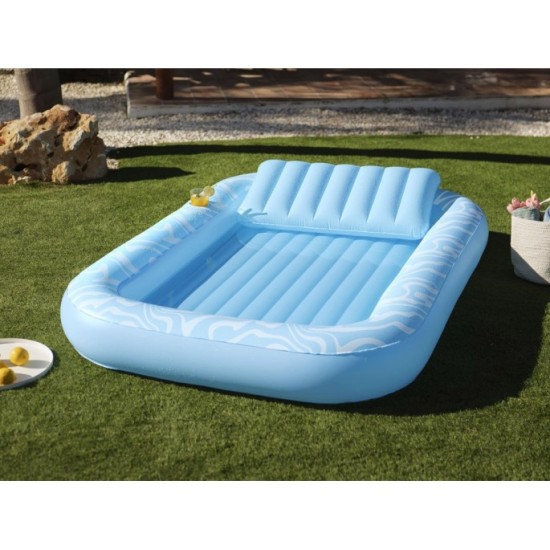 Bestway 43838 Nafukovací Matrac Sun-Kissed™ 214x155cm s vankúšom + držiak na pohár, nosnsoť 100kg, modrý