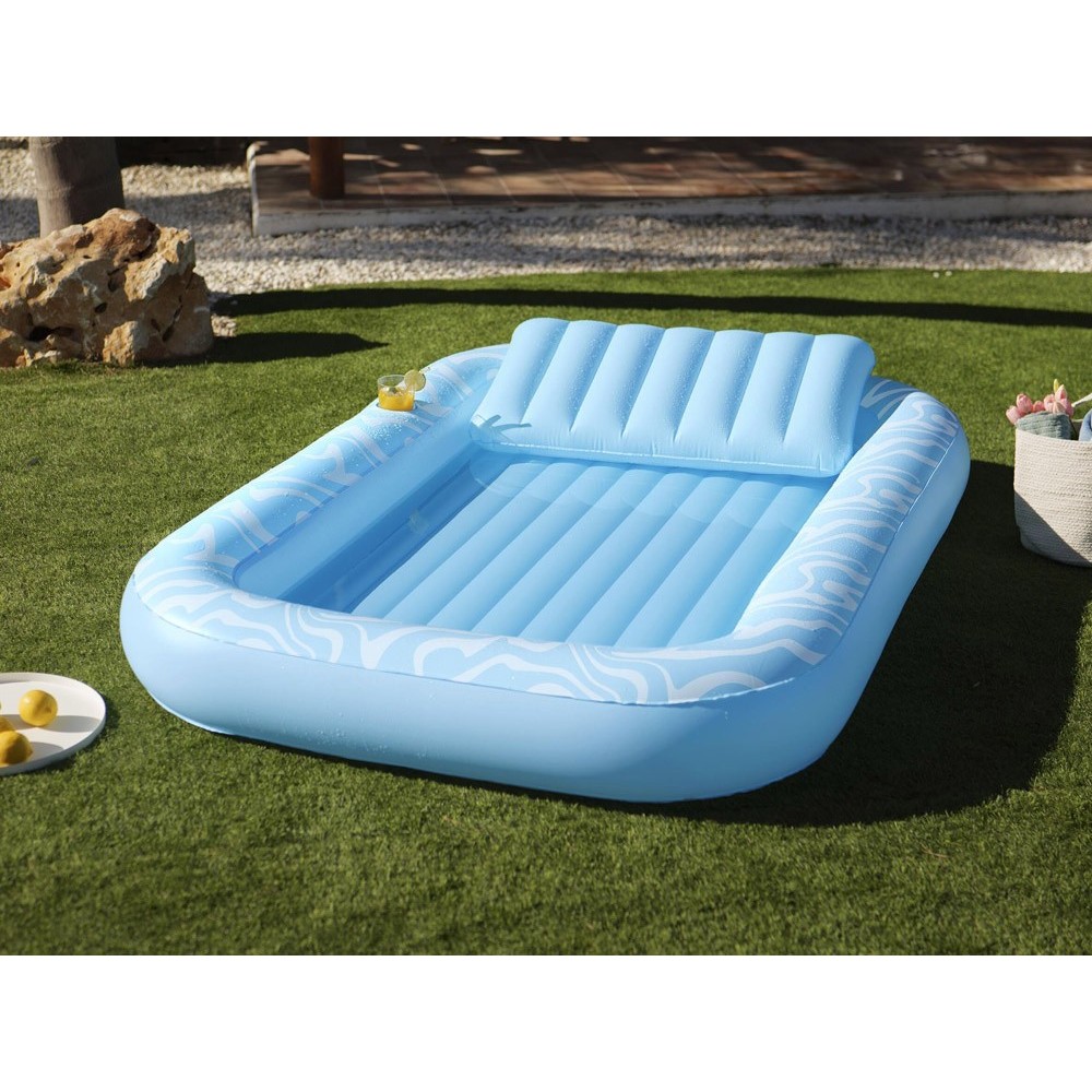 Bestway 43838 Nafukovací Matrac Sun-Kissed™ 214x155cm s vankúšom + držiak na pohár, nosnsoť 100kg, modrý