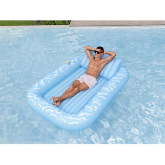 Bestway 43838 Nafukovací Matrac Sun-Kissed™ 214x155cm s vankúšom + držiak na pohár, nosnsoť 100kg, modrý