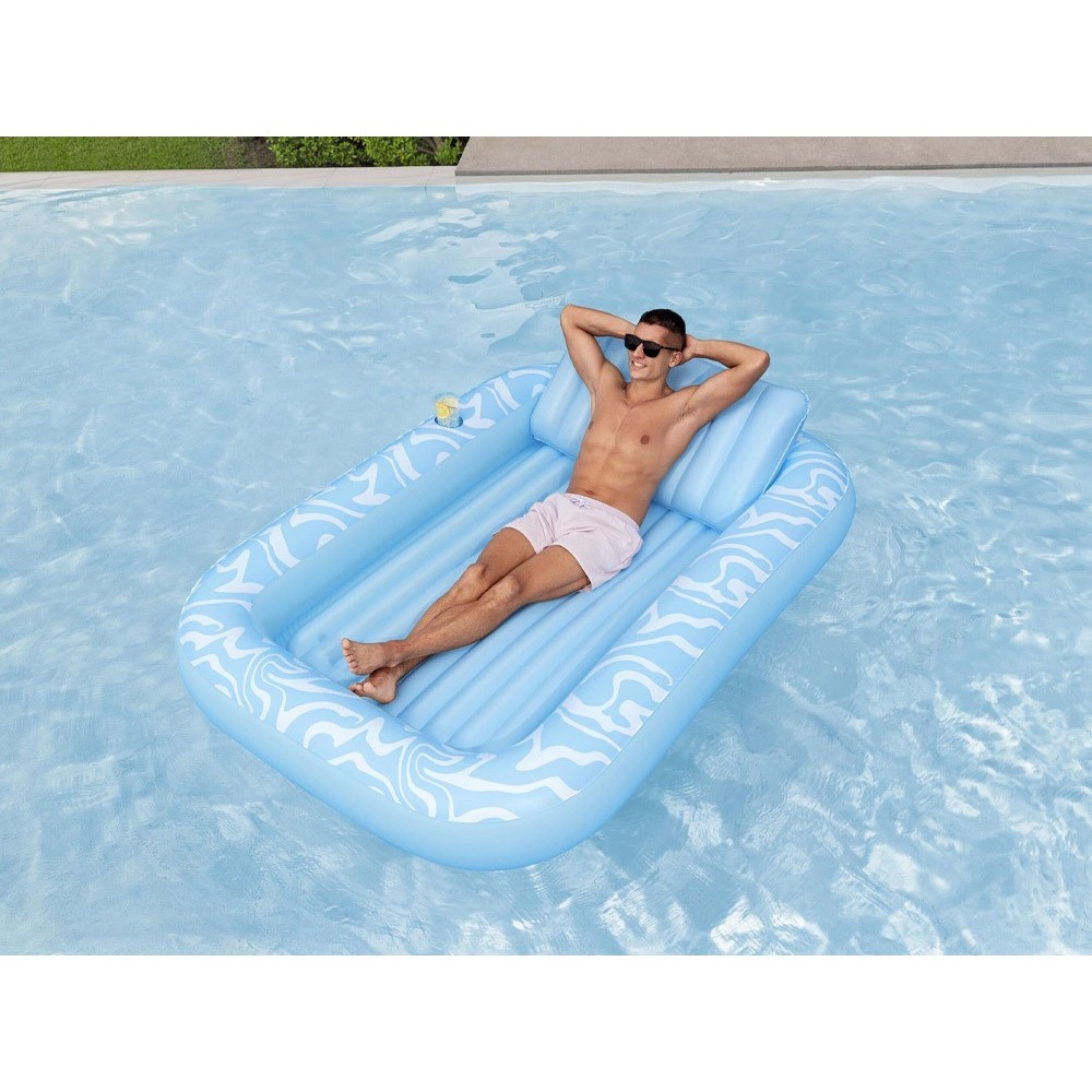 Bestway 43838 Nafukovací Matrac Sun-Kissed™ 214x155cm s vankúšom + držiak na pohár, nosnsoť 100kg, modrý