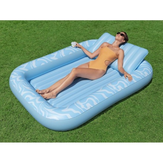 Bestway 43838 Nafukovací Matrac Sun-Kissed™ 214x155cm s vankúšom + držiak na pohár, nosnsoť 100kg, modrý