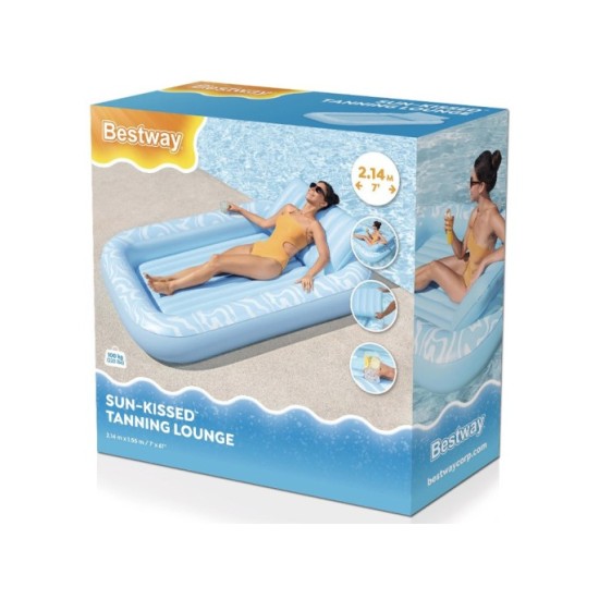 Bestway 43838 Nafukovací Matrac Sun-Kissed™ 214x155cm s vankúšom + držiak na pohár, nosnsoť 100kg, modrý