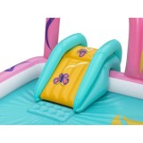 Bestway 53175 Detský Nafukovací Bazén Motýľ so šmýkačkou, loptičkami a sieťkou 180x180x117cm, ružový
