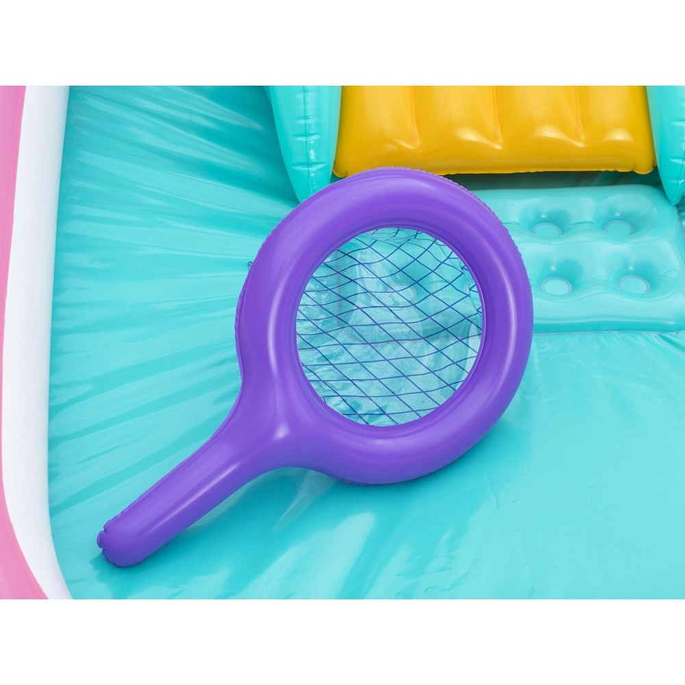 Bestway 53175 Detský Nafukovací Bazén Motýľ so šmýkačkou, loptičkami a sieťkou 180x180x117cm, ružový