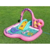 Bestway 53175 Detský Nafukovací Bazén Motýľ so šmýkačkou, loptičkami a sieťkou 180x180x117cm, ružový