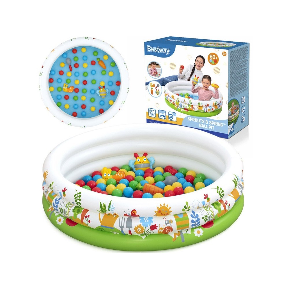 Bestway 52466 Detský Nafukovací Bazén Malý Záhradník s loptičkami 50ks + Nafukovacie hračky 102x25cm