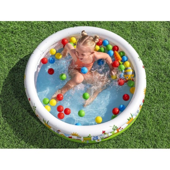 Bestway 52466 Detský Nafukovací Bazén Malý Záhradník s loptičkami 50ks + Nafukovacie hračky 102x25cm