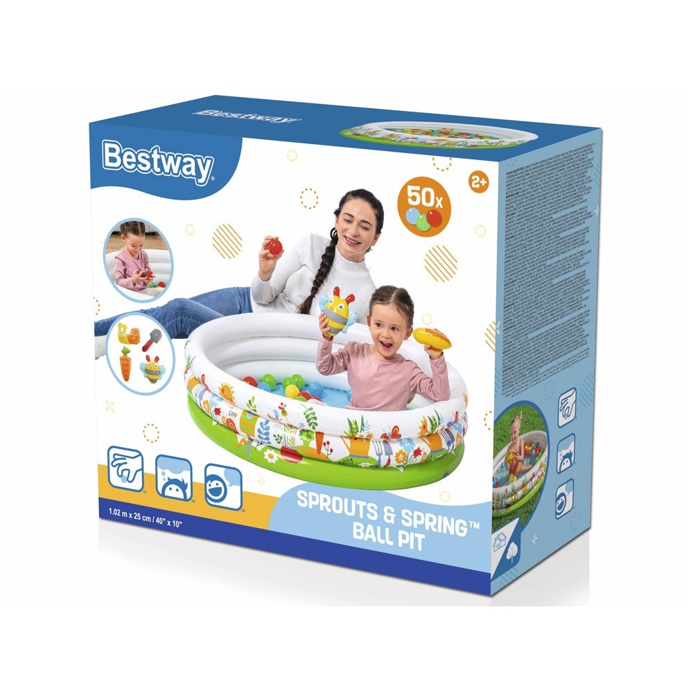 Bestway 52466 Detský Nafukovací Bazén Malý Záhradník s loptičkami 50ks + Nafukovacie hračky 102x25cm