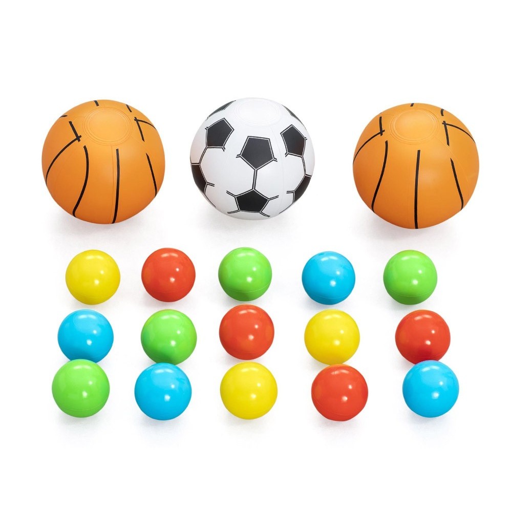 Bestway Suchý bazén s loptičkami a basketbalovým košom + futbalová bránka 3v1 120x107cm KICK ’N SWISH