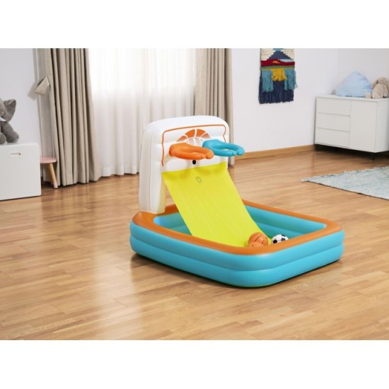 Bestway Suchý bazén s loptičkami a basketbalovým košom + futbalová bránka 3v1 120x107cm KICK ’N SWISH